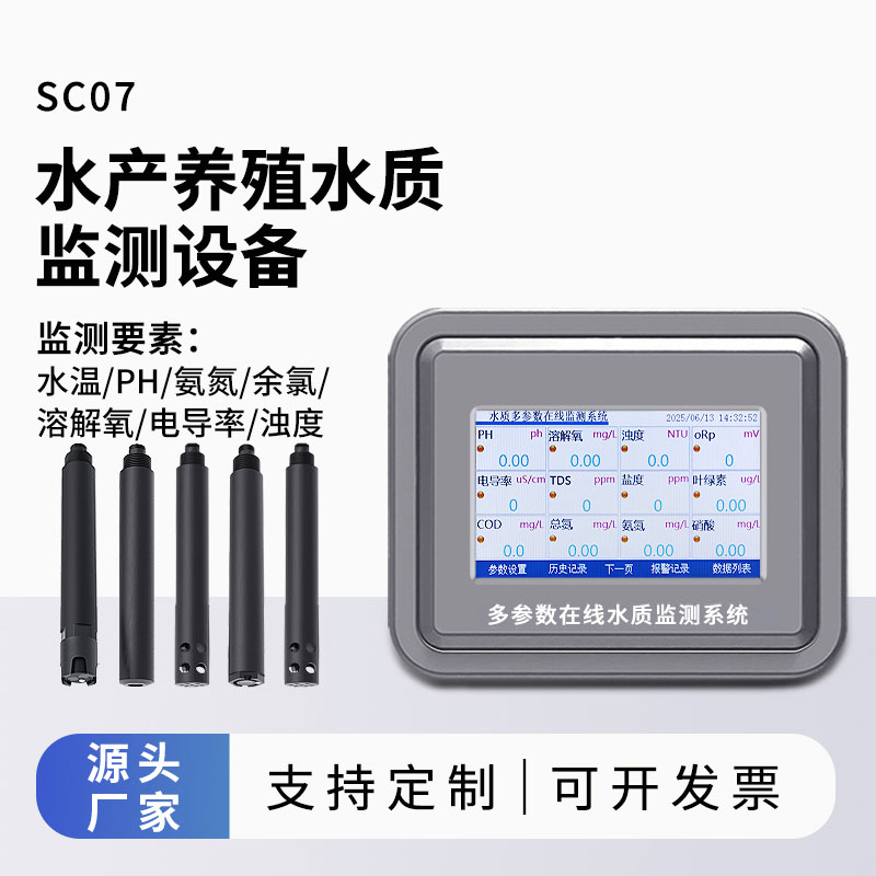 水產(chǎn)水質(zhì)監(jiān)測參數(shù)（水溫、ph、氨氮、余氯、溶解氧、電導(dǎo)率、濁度）